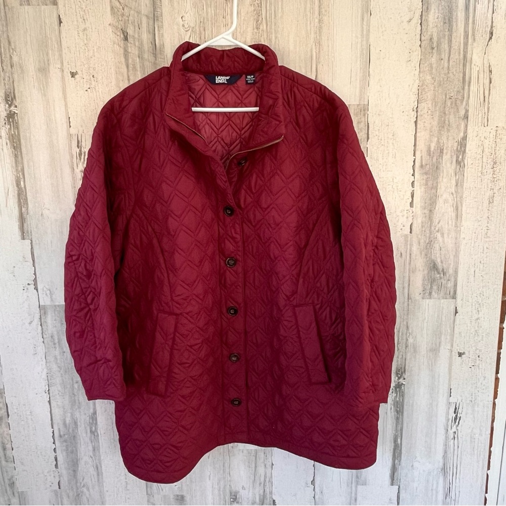 Lands’ End Women’s Size 3X Petite 24W-26W Long Quilted Full Zip & Button Coat